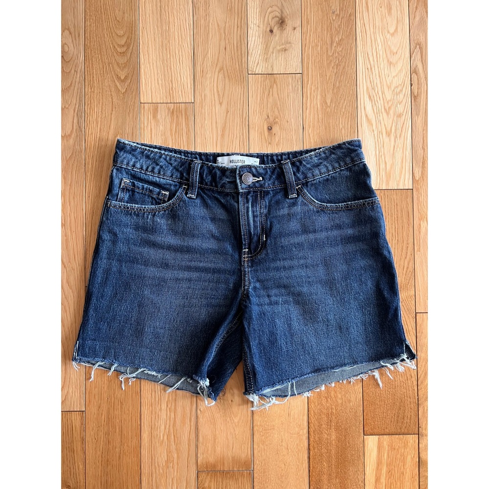 Hollister Low Rise Loose Dark Wash Raw Hem 5.5" Inseam Denim Shorts Womens 27